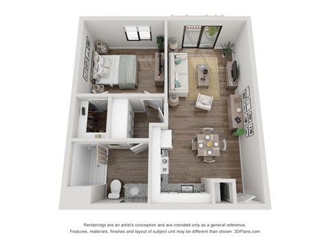 a 1 bedroom floorplan is shown in this simulated floor plan